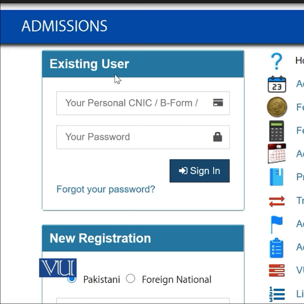 How to apply admission at VU