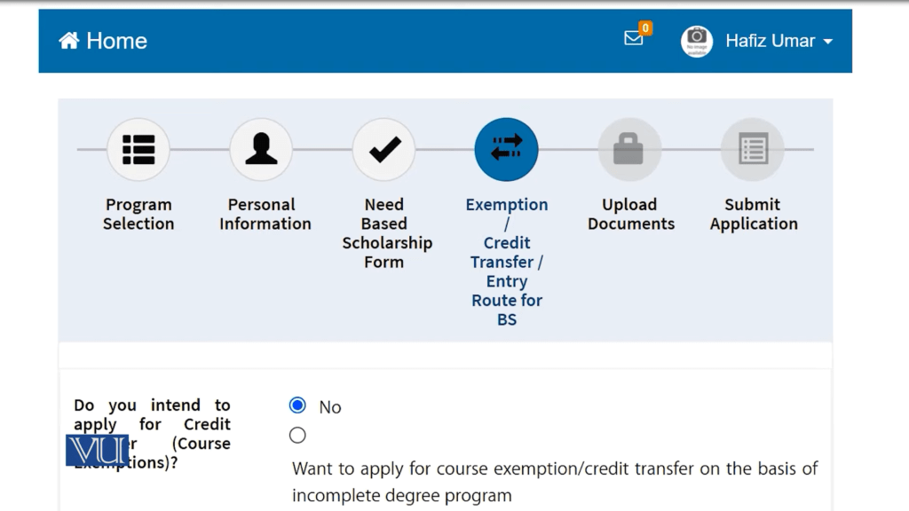 Step 6: course exemption