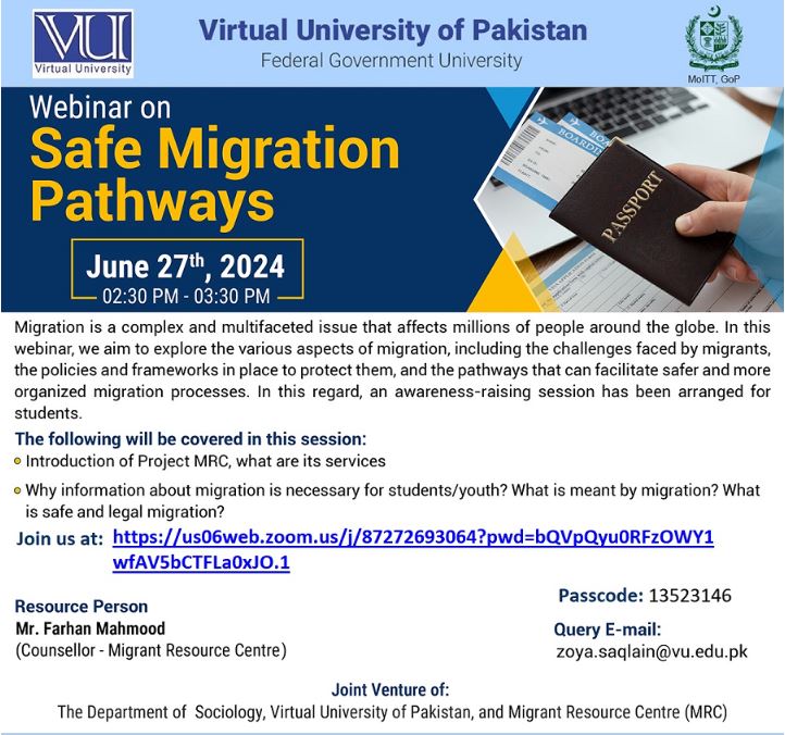 Virtual University organizing a webinar on Migrant Resource Centre